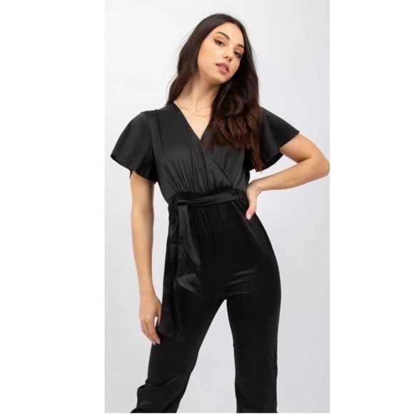 Kendall Kylie Satin disco Jumpsuit wrap belt going out club party event formal - Picture 9 of 16